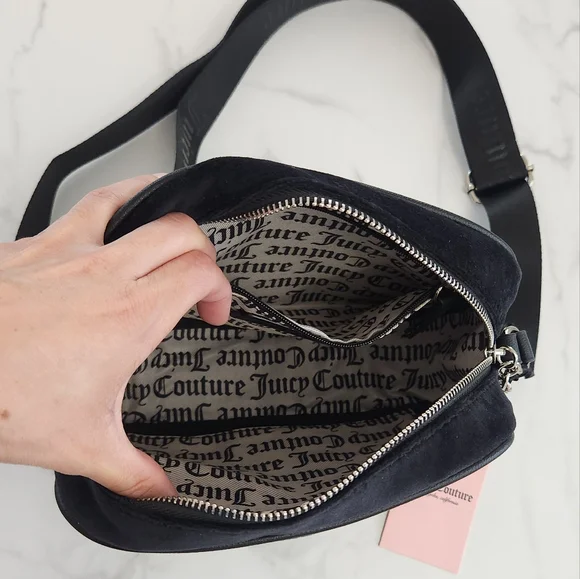 Juicy Couture Black "Let It Shine" Velvet Rhinestone Encrusted Crossbody Bag - Picture 10 of 17